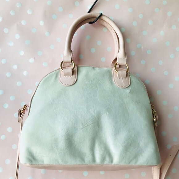 Juicy Couture HERITAGE SATCHEL Velour & Faux leather  w pouch Crystal /Pink Clay - Picture 4 of 12